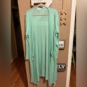 Lularoe Sarah Long Cardigan Ribbed Mint Green White Space Dyed Women’s Large